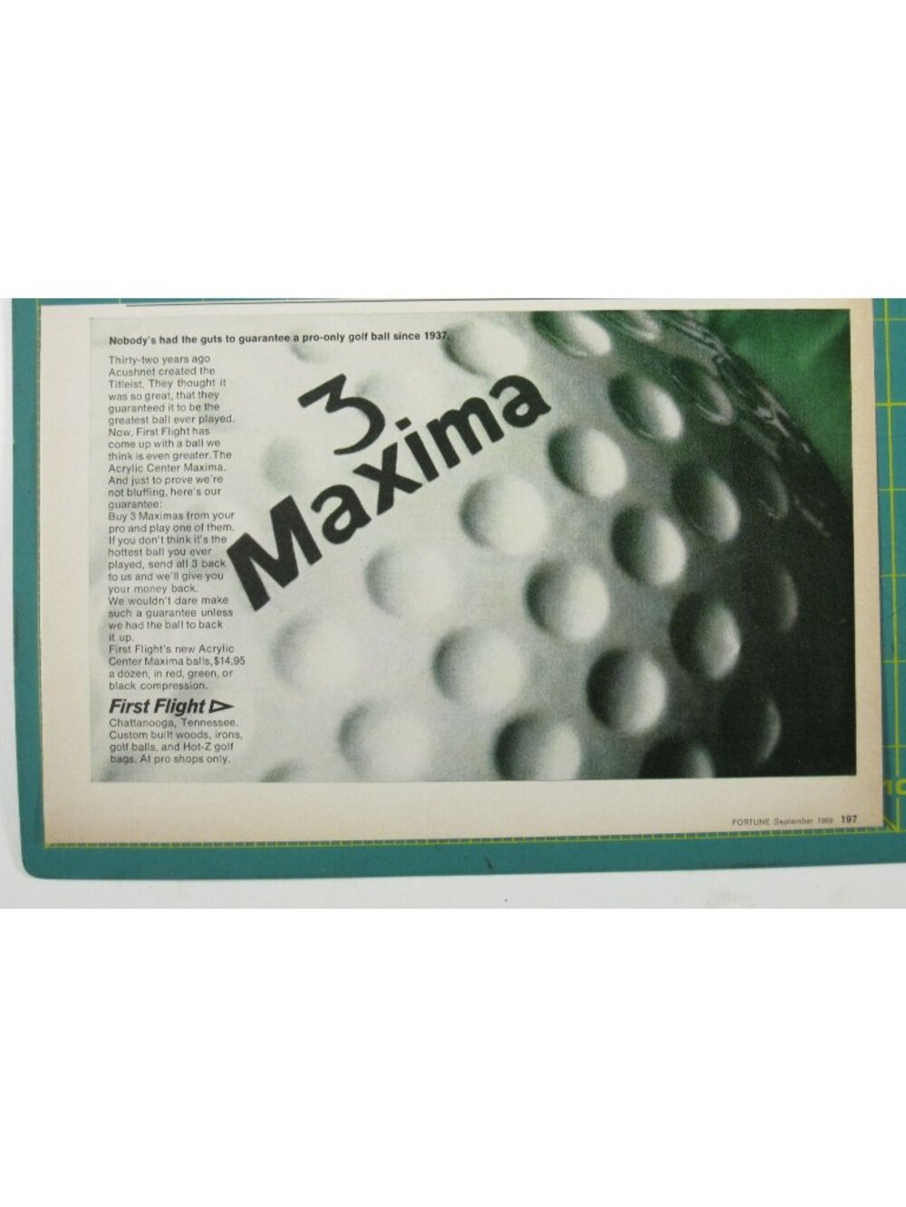 Print Ad First Flight 3 Maxima Golf Balls 1969 Chattanooga Tennessee Pro Shop AD